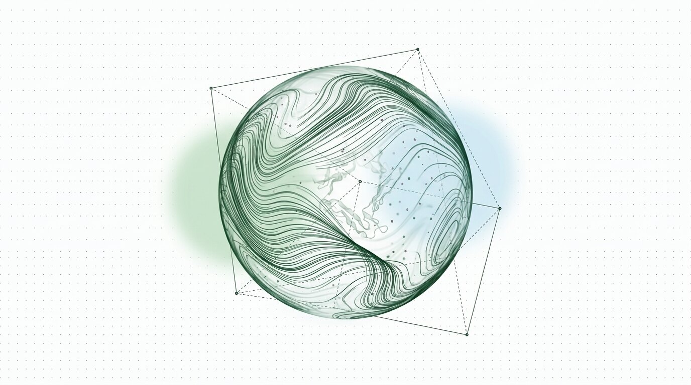 Generated style frame: a sphere of flowing green filaments on white