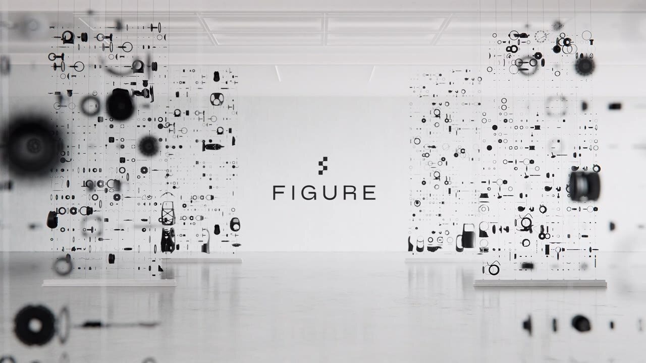 Robot parts suspended in a white gallery